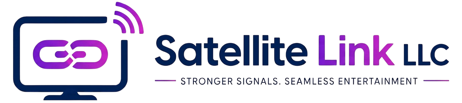 Satellite Link LLC logo with stronger signals seamless entertainment tagline