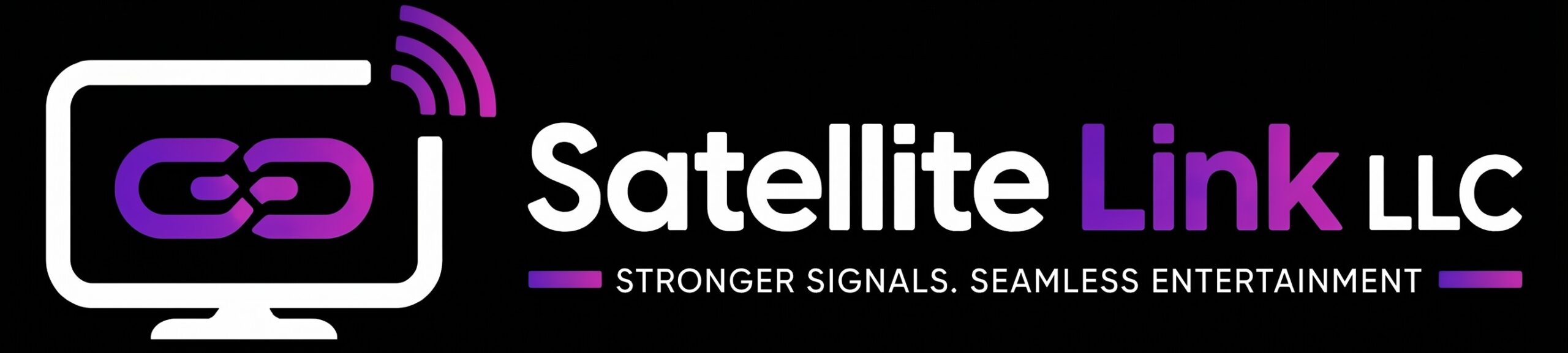 Satellite Link LLC logo with stronger signals seamless entertainment tagline
